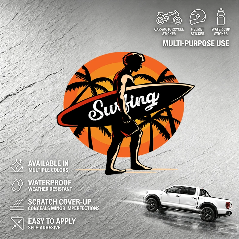 Waterproof Scratch Cover-Up Self-Adhesive Sticker Surfing Decal Weather Resistant for Car Motorcycle Helmet Decoration