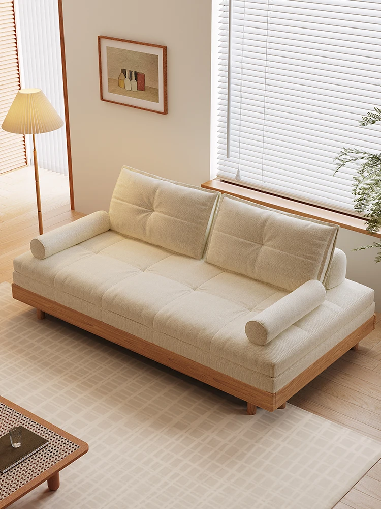 

Solid wood cotton and linen tatami sofa bed simple dual-purpose double foldable retractablesmall apartment living room