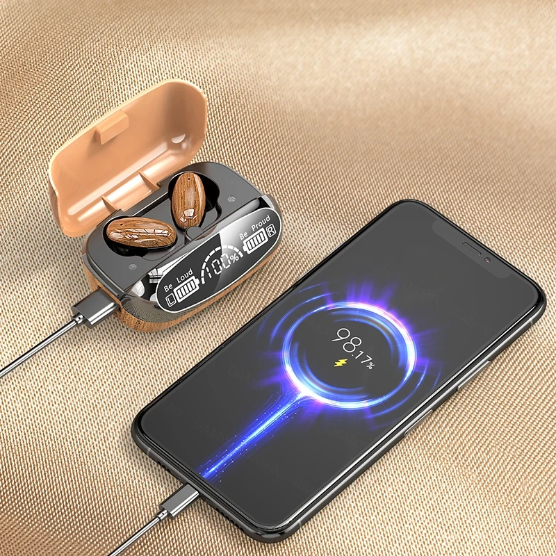 M35 headphone Bluetooth 5.2 TWS nirkabel, Earphone olahraga dengan MIK, Headset In-ear kontrol sentuh Bass pengurang kebisingan