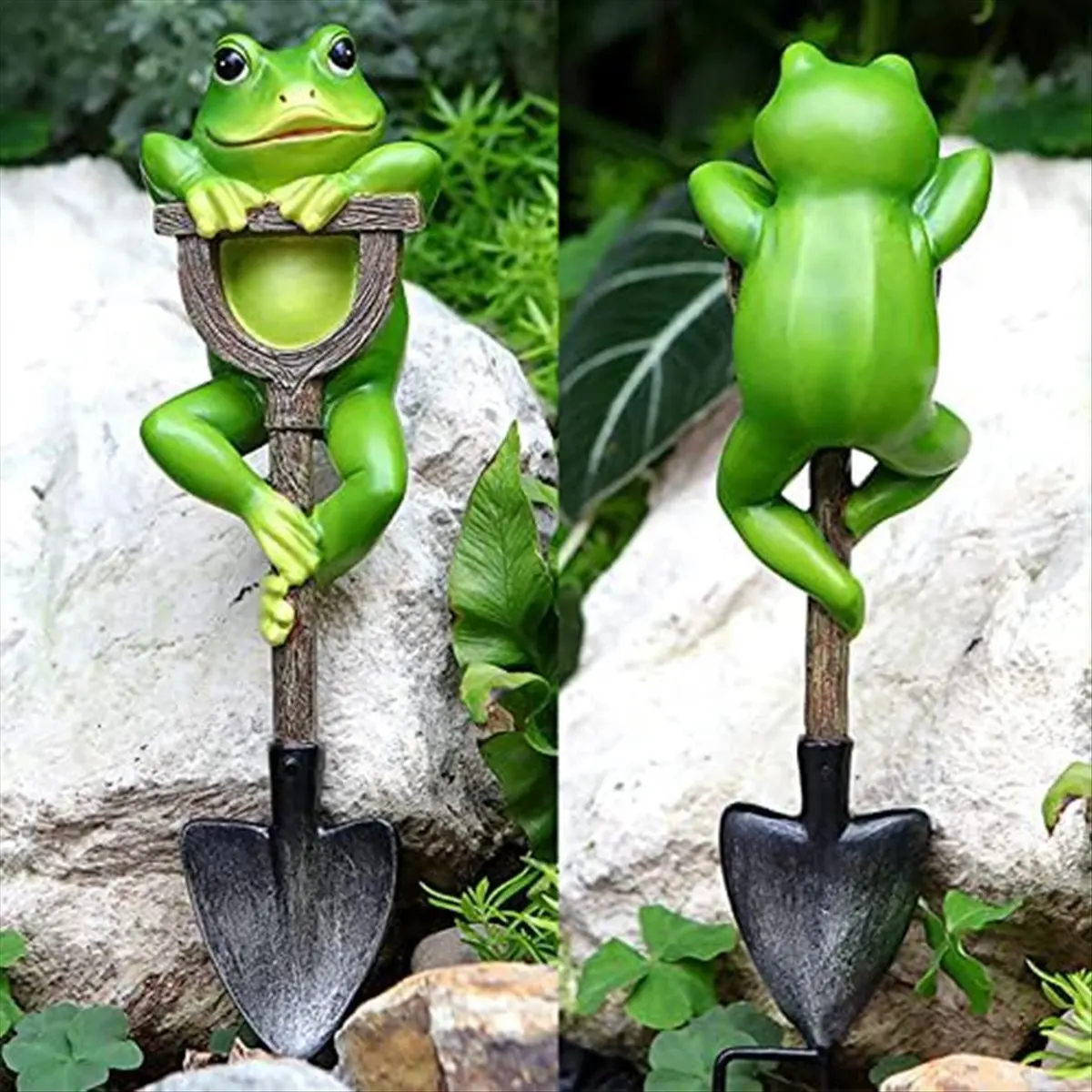 Figurine de grenouille HITL, statue de grenouille avec pelle, décoration extérieure, décoration de plantes, sculpture en résine, cadeau, accessoires d'art