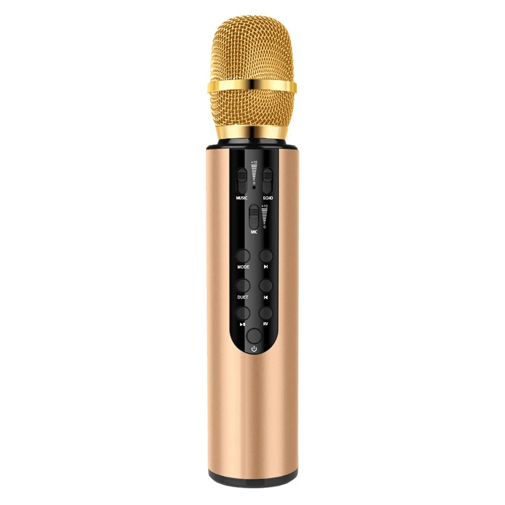 

Wireless Bluetooth Microphone Dual Speaker Condenser Microphone Portable Karaoke Mic for Live Streaming Speech Gold