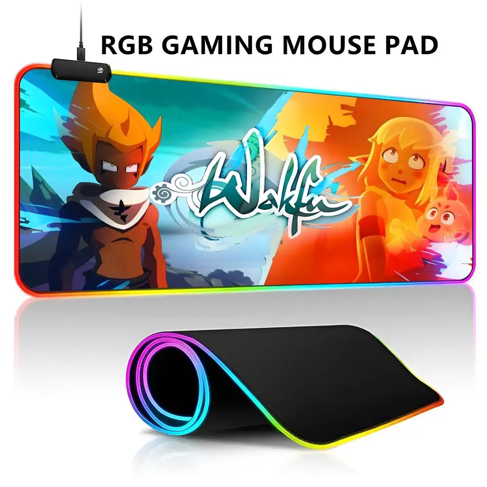 Game W-Wakfu Vintag Mouse Pad RGB LED Light Gaming Waterproof Large Gamer Mouse Carpet Big Mause Keyboard Pad PC Desk Play Mat w