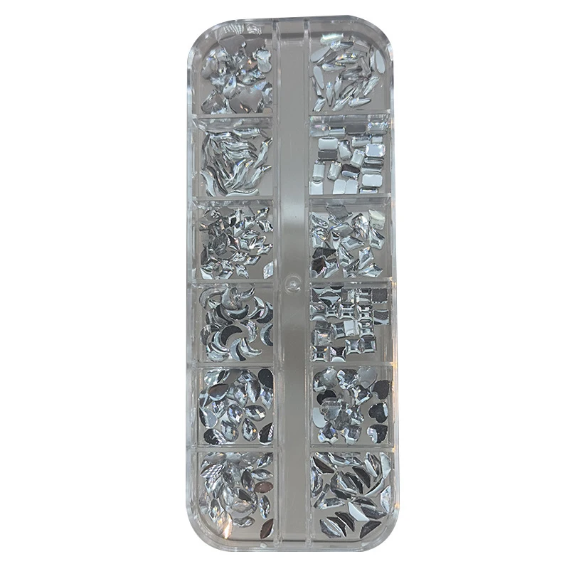 12 Grids Sparkle Crystal Flat Bottom Glitter Rhinestones Geometric Irregular Nail Art Decorations DIY Manicure Tool Accessories