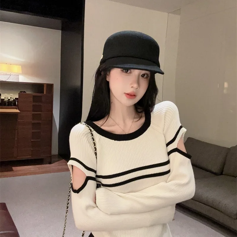 Maglione lavorato a maglia lungo Sve slim fit da donna autunno inverno scava fuori rotondo Ne Color Blo Sweet Sle Moisture ng