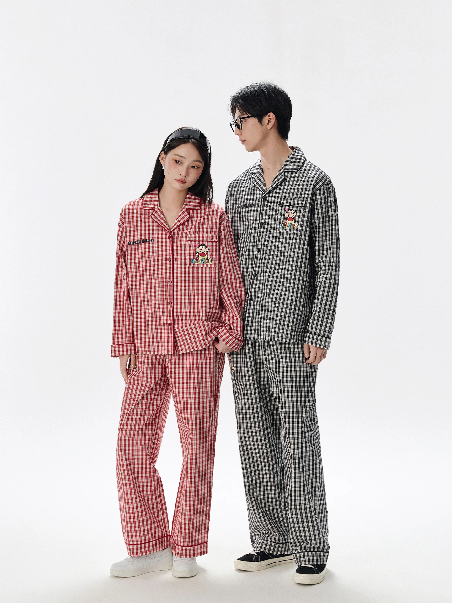 pigiama-a-quadri-per-coppie-in-cotone-modal-abbigliamento-da-casa-e-per-esterni-design-cartoonesco-carino-maniche-lunghe-bottoni-morbido-e-confortevole