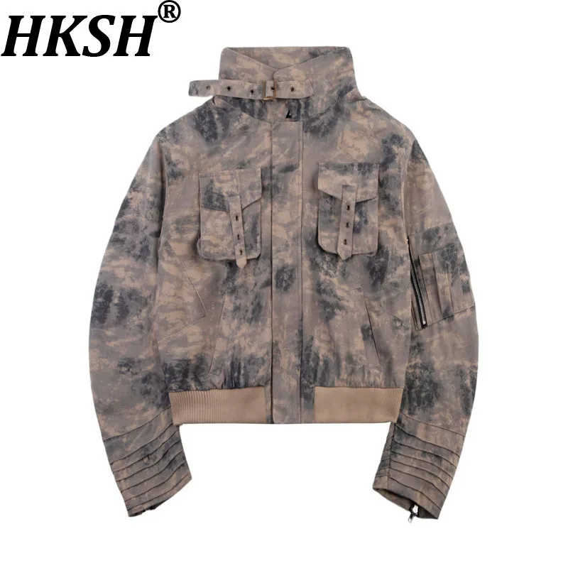 

HKSH Spring Autumn New Men High Street Waste Land Safari Style Floral Patchwork Jacket Trendy Zipper Fashion Casual Coat HK18755