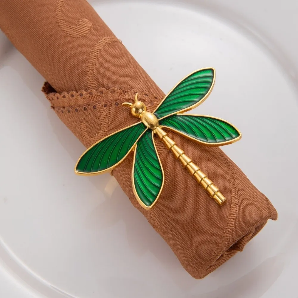 6PCS Handcrafted Minimalist Dragonfly Napkin Ring Modern Metal Napkin Buckle Decorative Insect Napkin Holder Birthday