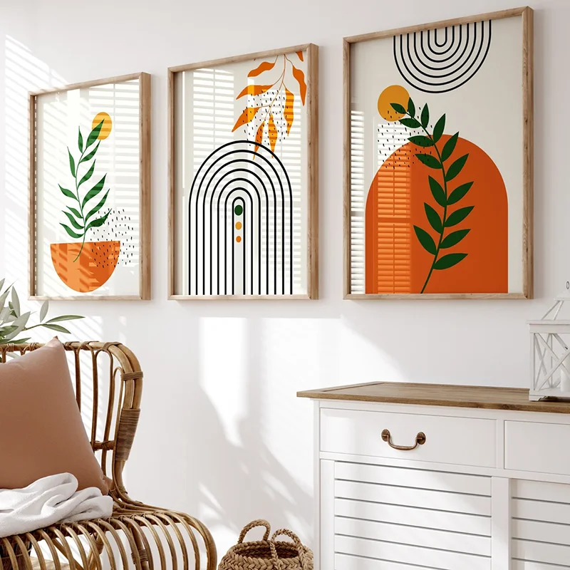 3PCS Boho Wall Art Prints  Orange Boho Poster  Orange Green Wall Decor  Living Room Decor  Canvas Paintings For Room Decor