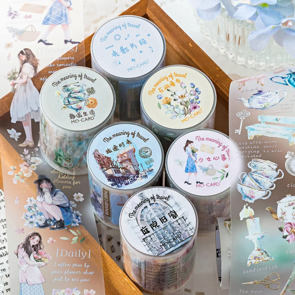 Card Lover 1 Roll [The Meaning Of Travel Series] Aesthetics Girl Journal Masking Tape Waterproof Paper Material Scrapbook Kit