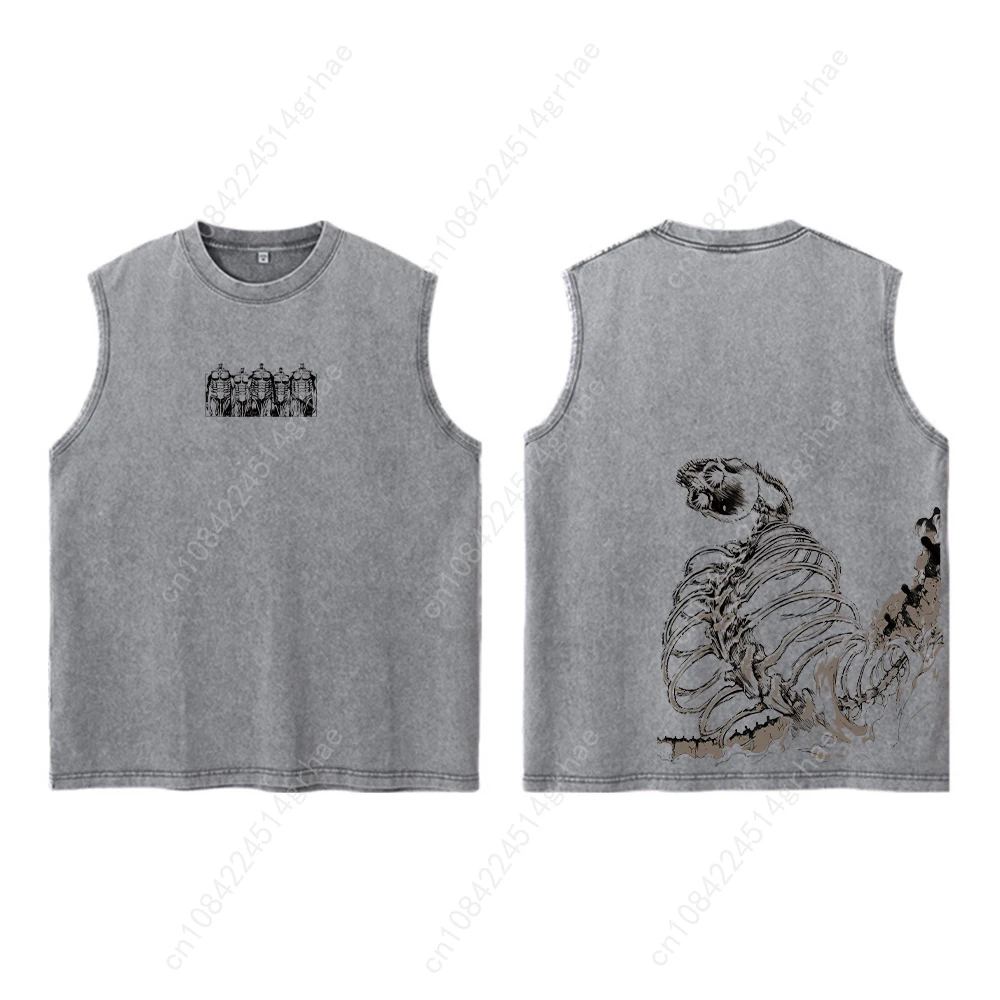 เสื้อกล้ามผู้ชายลายอนิเมะ Attack On Titan สไตล์วินเทจ ผ้าฝ้าย ซักแล้ว ทรงหลวม ใส่เล่นกีฬา ออกกำลังกาย ฟิตเนส