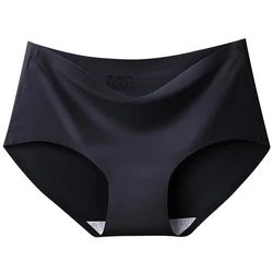 Seamless Women Underwear Large Size Mid-waist Panties Ice Silk Satin Lingerie Breathable Comfort Briefs Skin-Friendly Underpants