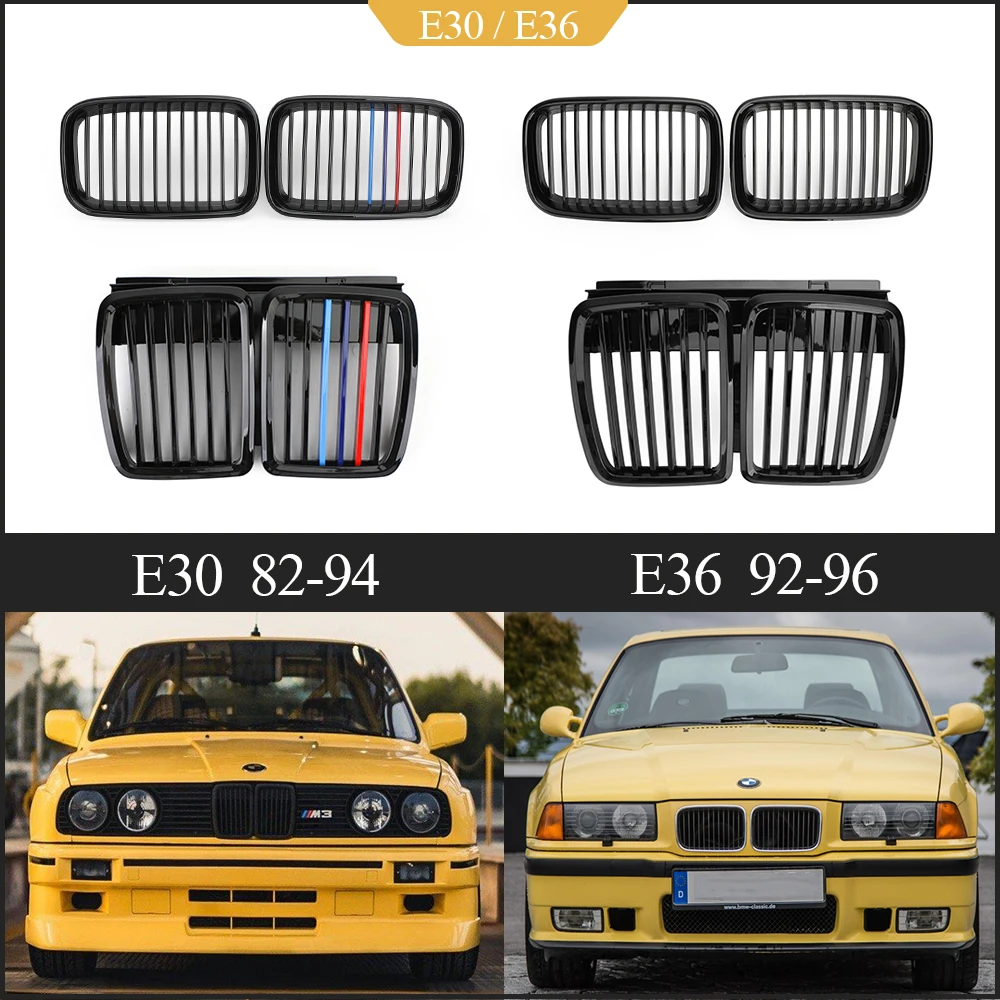 

Передняя серебряная решетка в стиле поп-автомобиля для BMW 3 серии Pre-LCI LCI E36, глянцевая черная решетка для почек E30