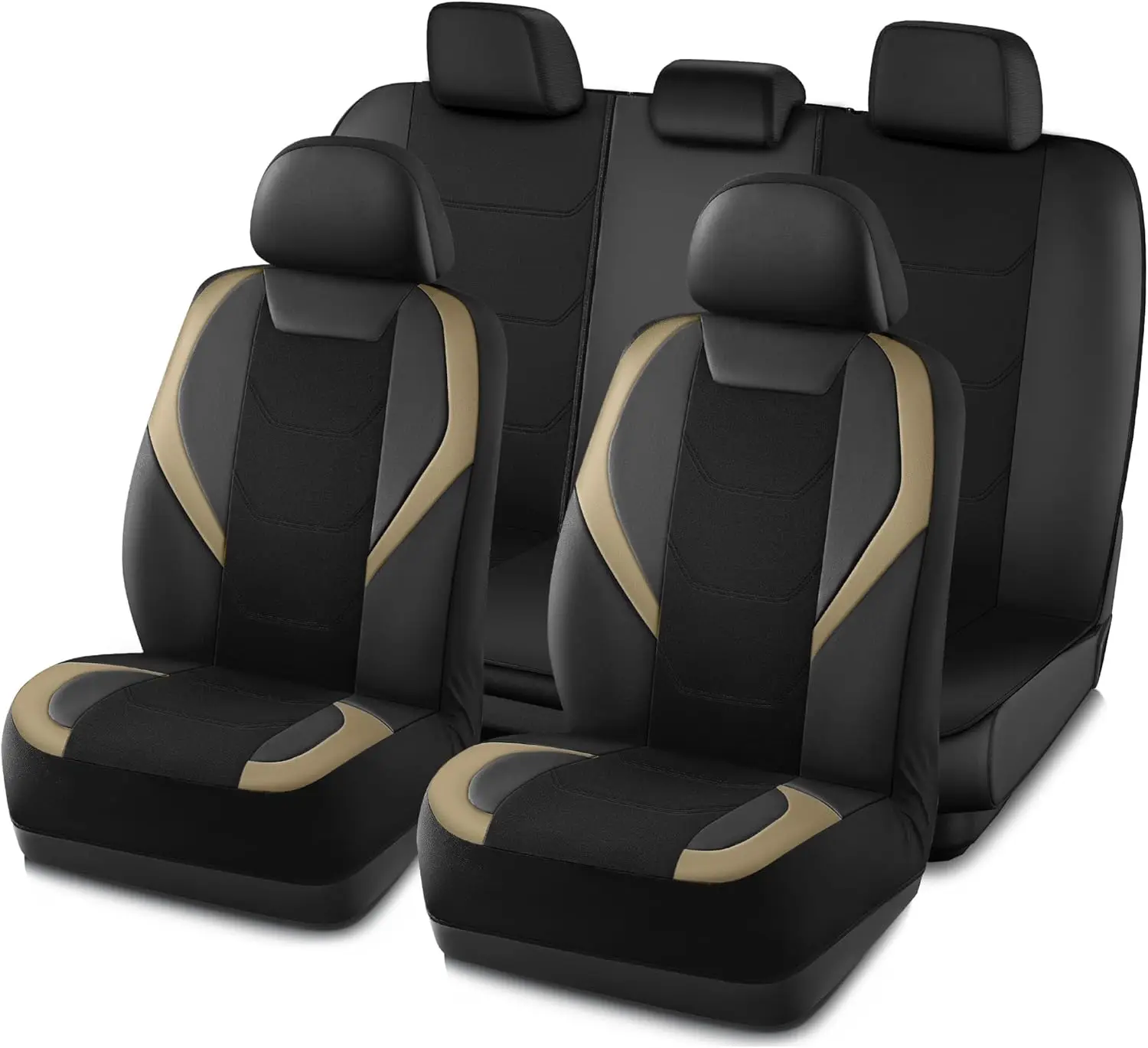 

Universal Leather Mesh Car Seat Covers Full Set, Airbag Compatible for Most Vehicles in Beige