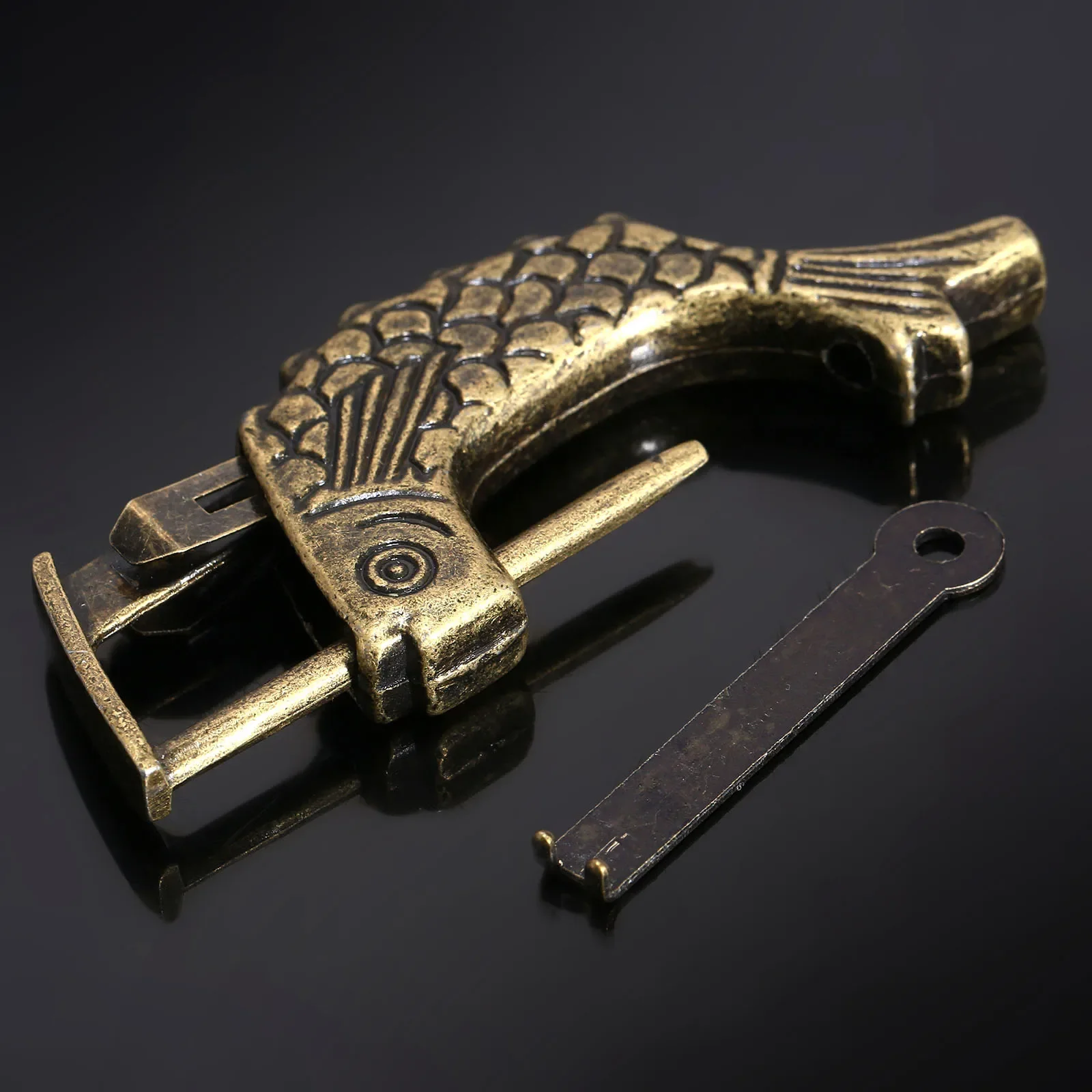 Antique Bronze Alloy Antique Chinese Old Wooden Box Lock Jewelry Chest Box Lock Padlock for Suitcase Drawer Cabinet 60x9x31mm