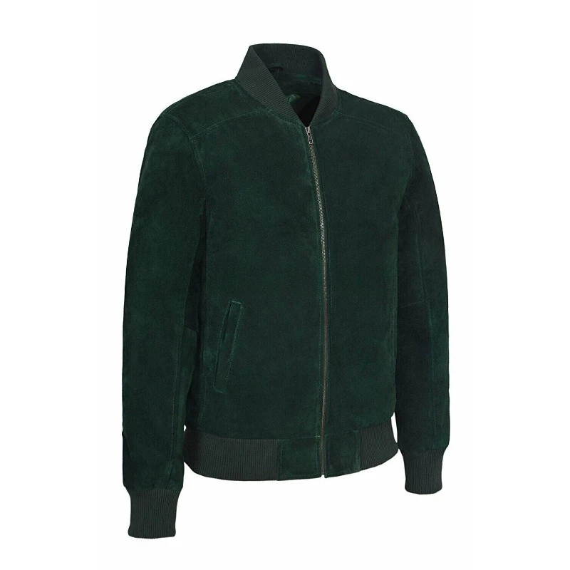 

Men NEW Winter Genuine Lambskin Suede Leather Jacket Handmade Green Stylish Coat