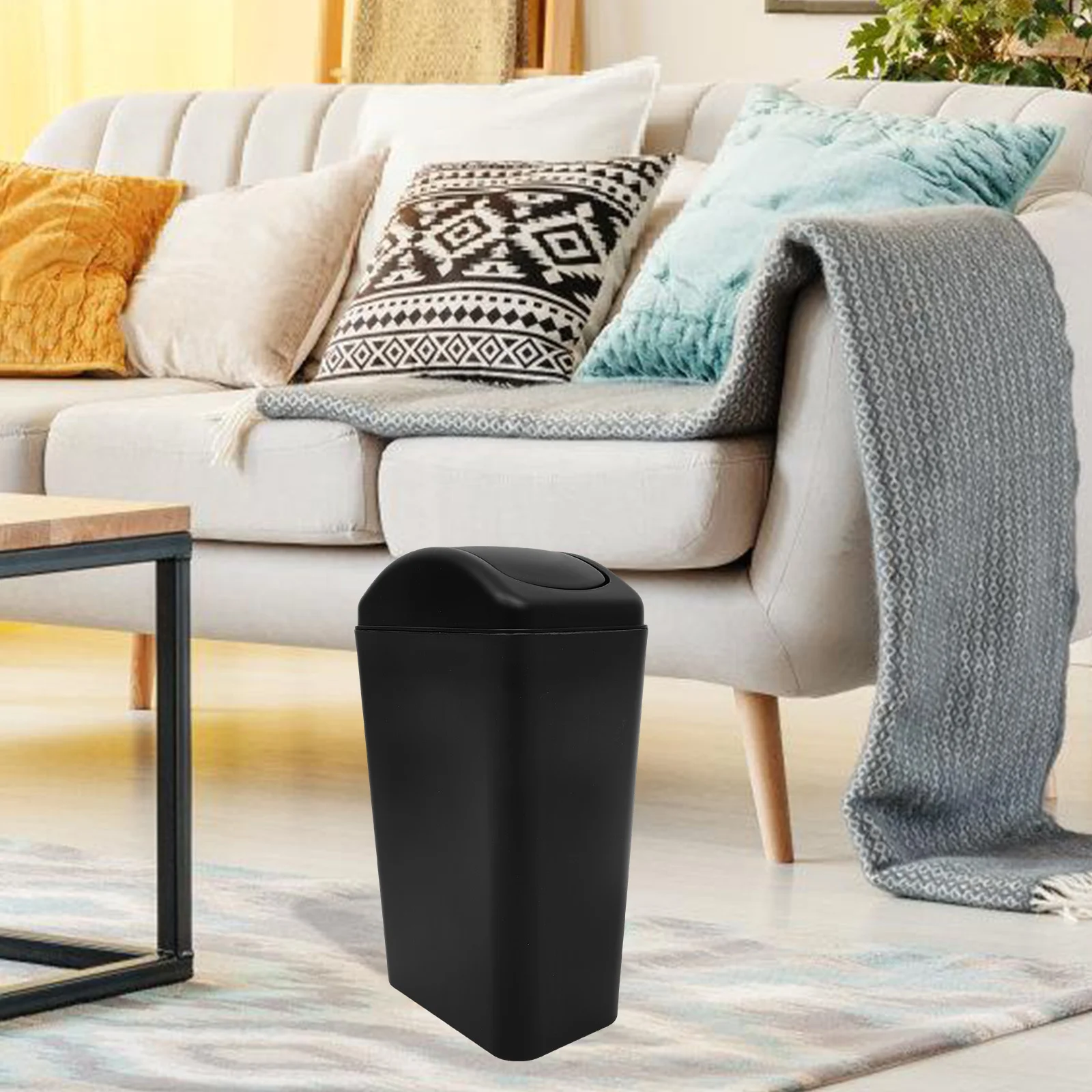 

Thickened Waste Bin with Swing Lid Space Saving Garbage Can for Bathroom Laundry Utility Room Kitchen Bedroom Closet Compact