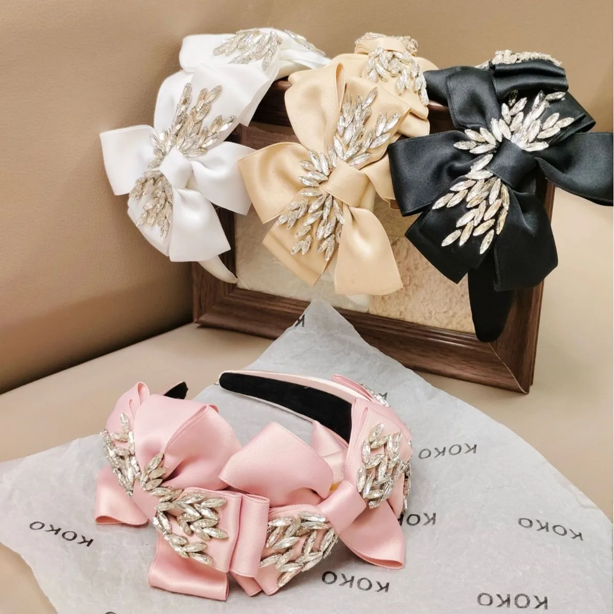 

Korean style fashion luxury rhinestone bow headband high-end hair accessory for women