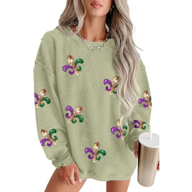 

Женская весенняя повседневная толстовка из вельвета с длинными рукавами в стиле Y2K, элегантный свитшот с пайетками для офиса, уличный стиль, легкий стрейч, коллекция 2026