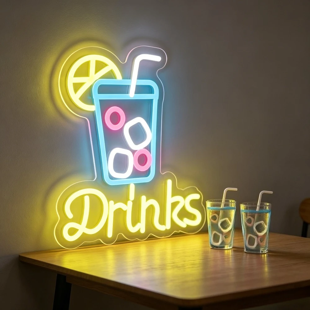 Drinks Neon Sign LED Neon Light USB Dimmable for Home Bar Decor Cocktail Lounge Setup Cafe Window Display Beverage Station Gift