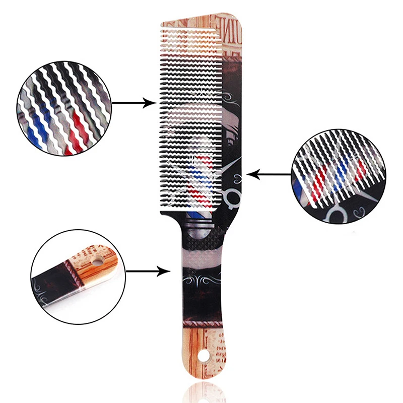 이발소 전문 레트로 프린트 플랫 탑 클리퍼 빗, 미용실 스타일링 도구, 남성 여성 헤어 커팅 빗