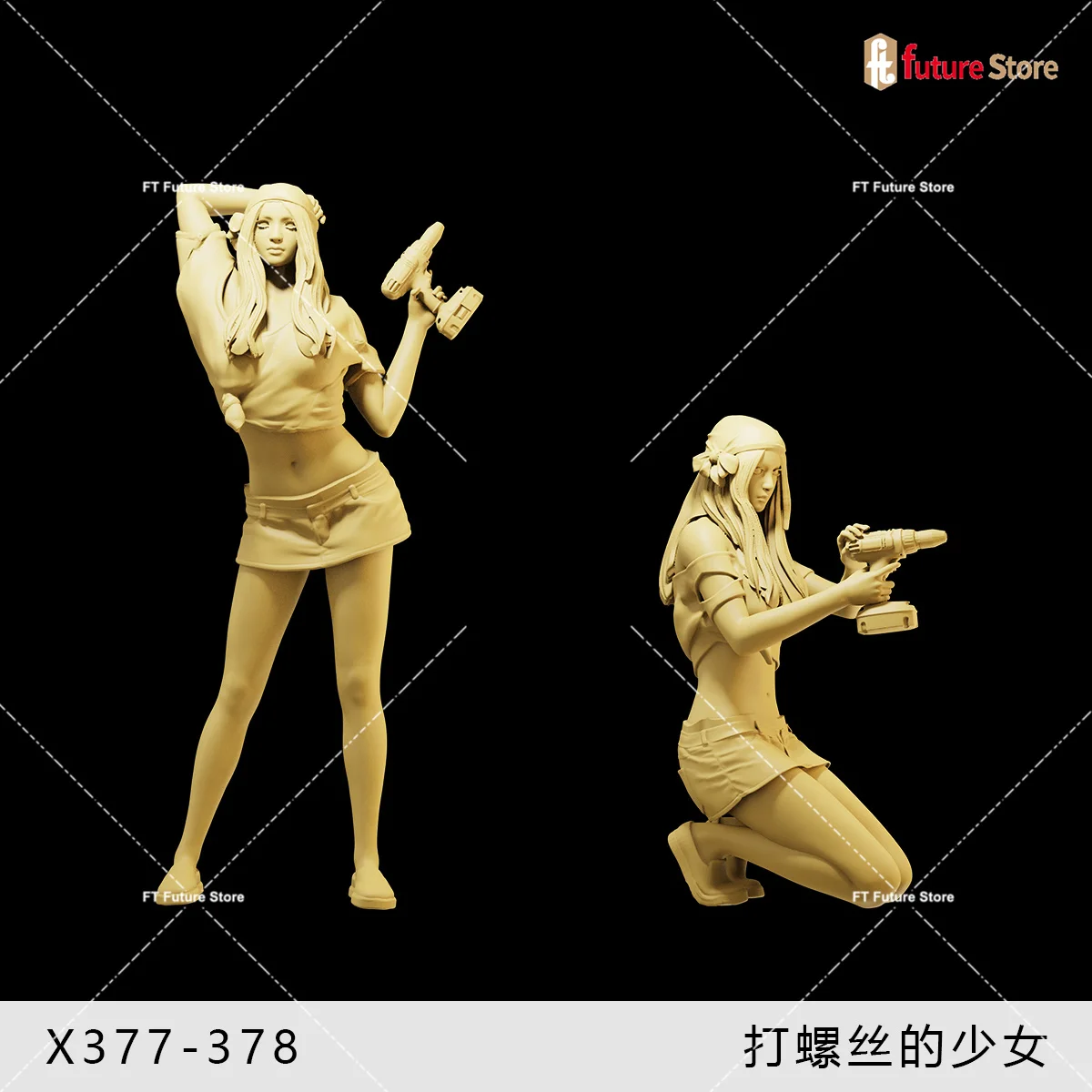 3D Print 1/64 1/43 1/35 Machine Repair Female Tire advertisement Girl Figure Diorama Mini Doll Scene Prop Figurine Model For Car