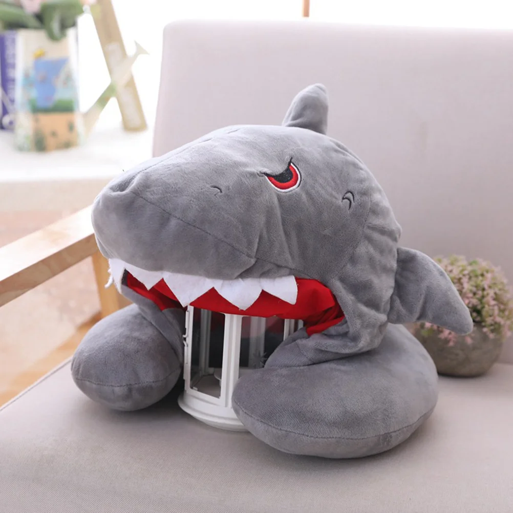 

Hooded Neck Pillow Large U-Shaped Shark Hat For Travel Cartoon Headwear Car Airplane Train Use Stuffed Photo
