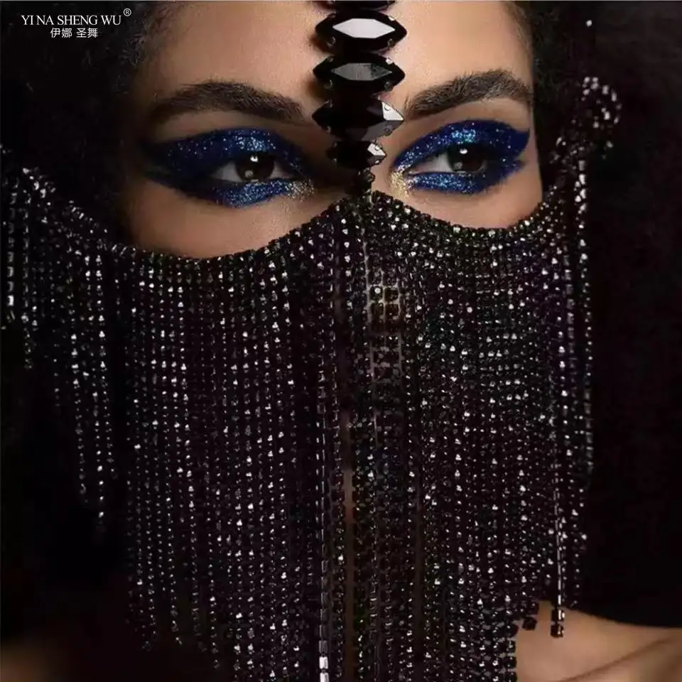 The New Drop-shaped Rhinestone Tassel Mask Personality Diamond-studded Facial Jewelry Temperament Dance Performance Accessories