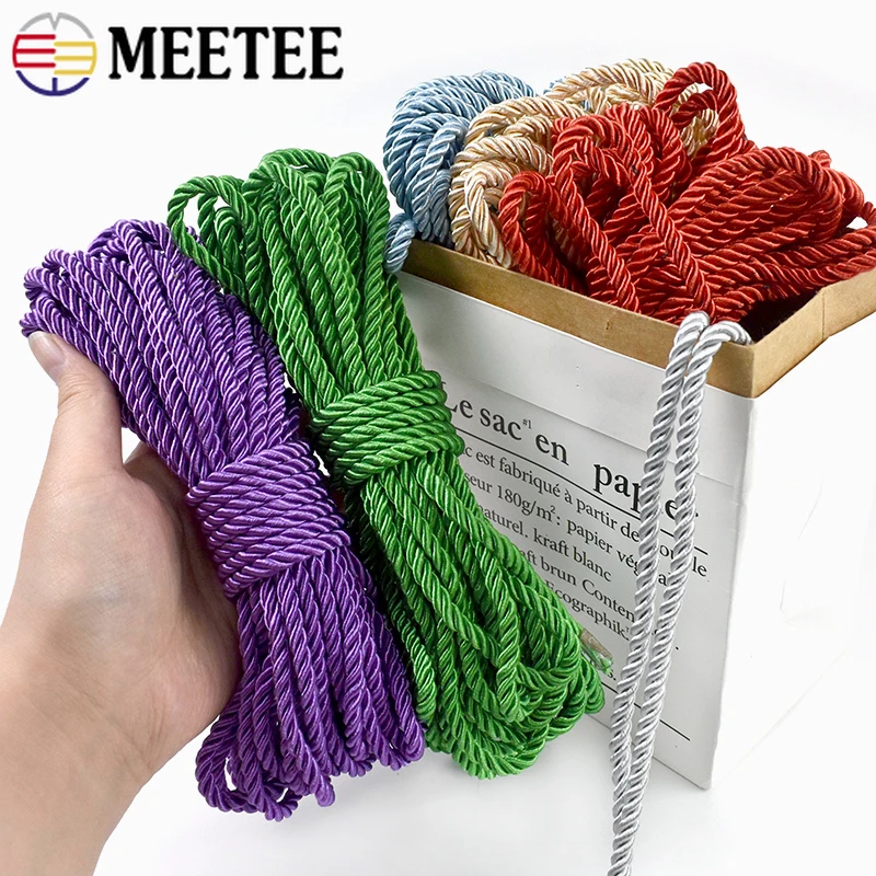 

10-50M 5mm 3 Shares Twisted Rope Colored Nylon Cords Decoration Ropes Drawstring Belt Braided Crafts Cord DIY Sewing Accessories
