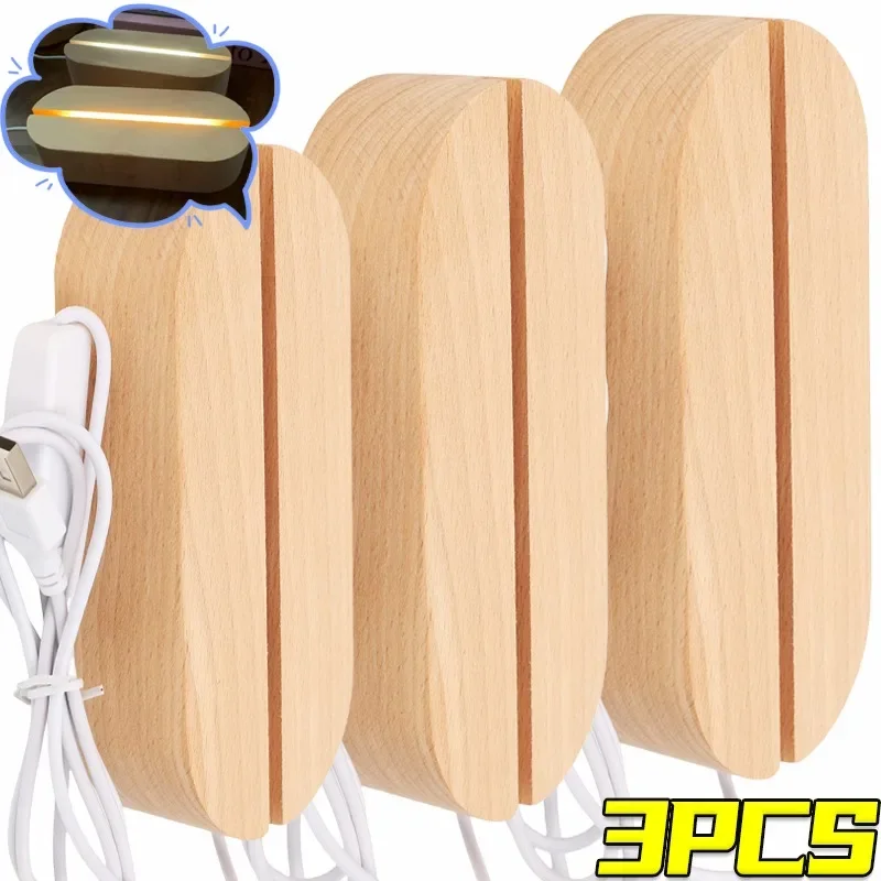 

3/1pc Wooden Led Base Strip Display Light Plate Base USB Lighted Stand Lamp Holder Night Luminous Lights Bases Handmade Ornament