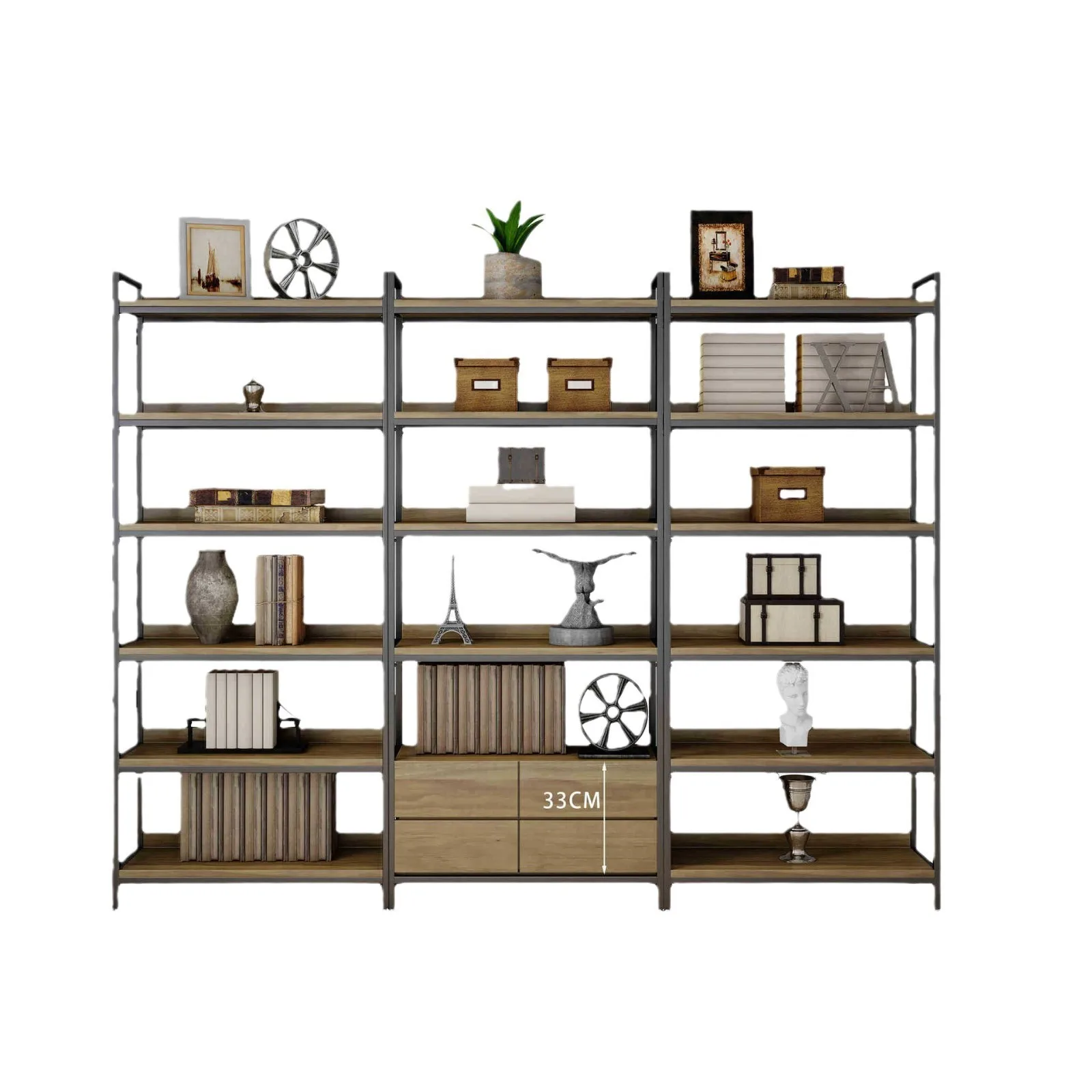 

Wrought iron solid wood bookshelf Floor-to-ceiling storage Living room locker Home bookcase