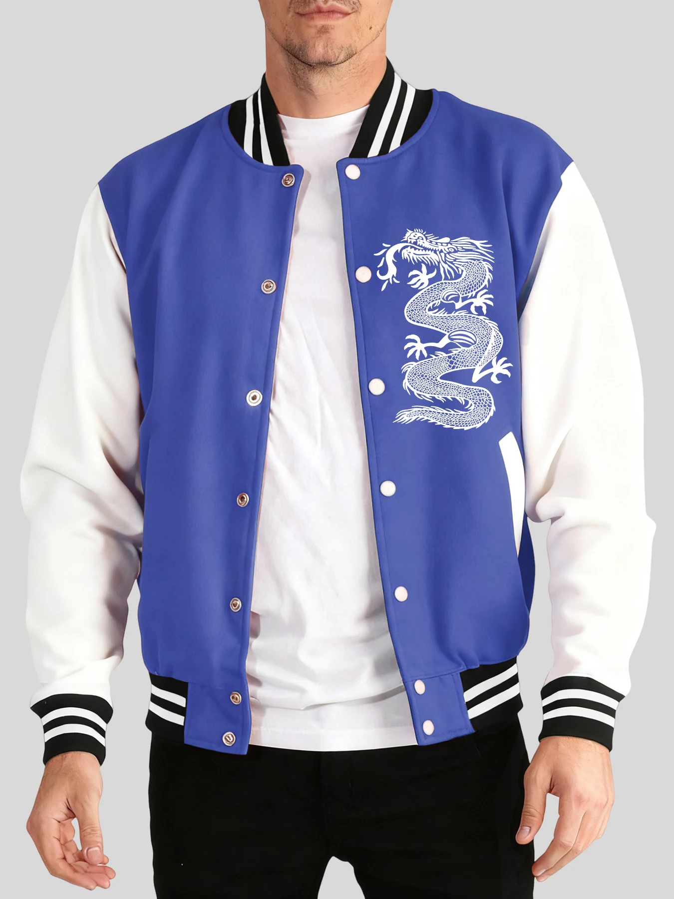 

Мужская куртка с креативным принтом «Ревущий дракон», осенне-зимняя теплая бейсбольная форма, модная уличная спортивная одежда, повседневные топы с карманами