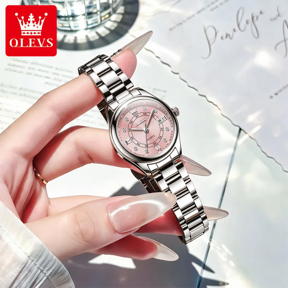 OLEVS 5683 Fashion Elegant Quartz Watch for Women Steel Strap Calendar Waterproof Luxury High Quality Ladies Dress Wristwatch