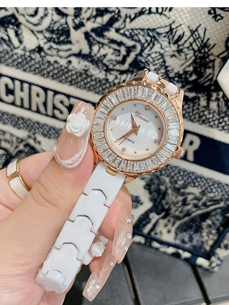 DINIMI female niche brand national watch light luxury diamond student ceramic shellfish mother wheel new lady waterproof quartz