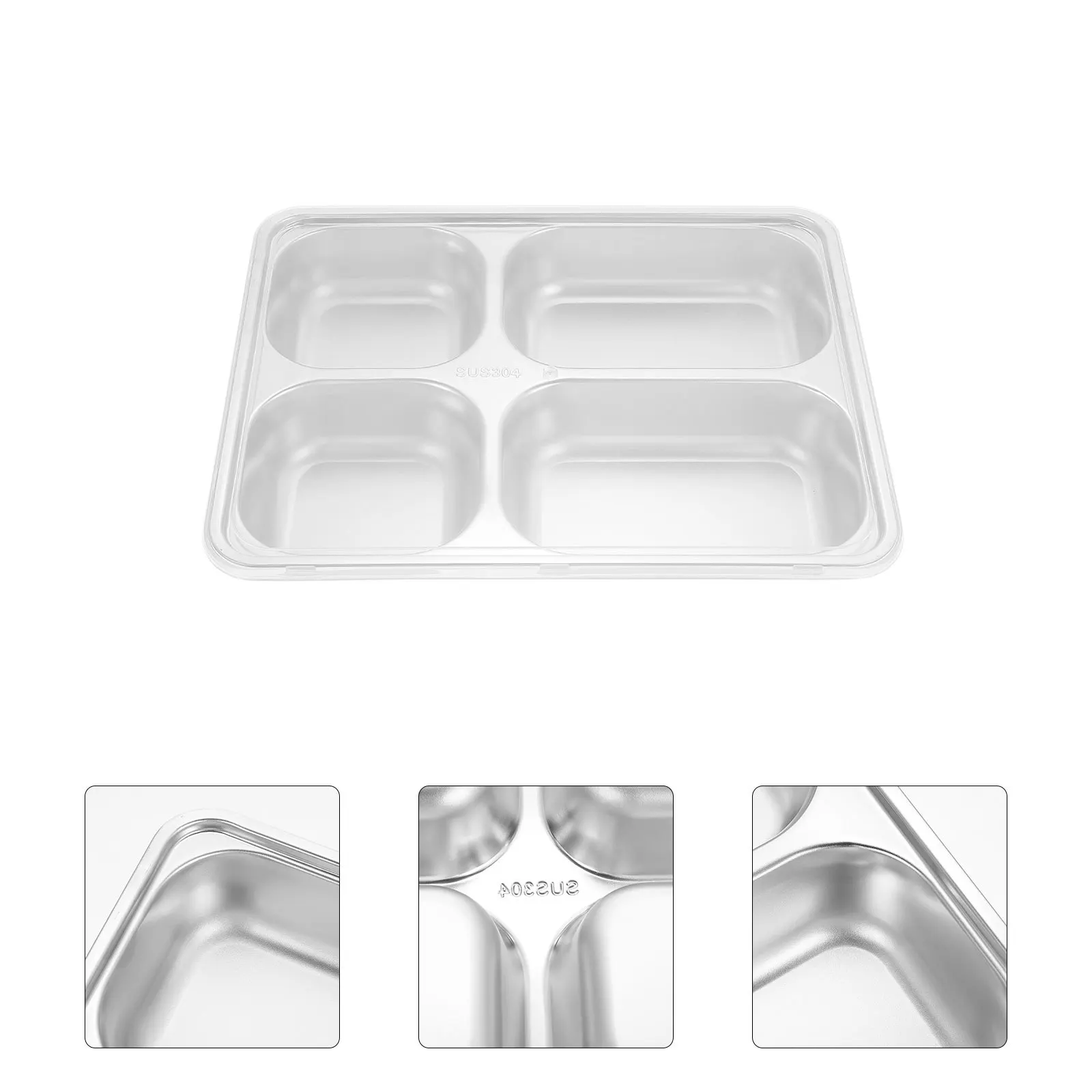 304 Stainless Steel Food Plate Thickened Grid Design For Camping Picnic Travel Divided Tray Kitchen Tableware