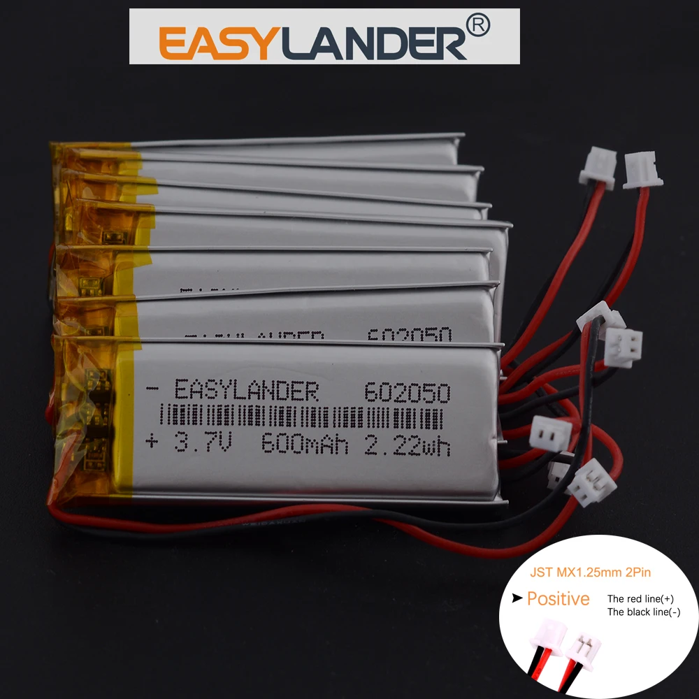 

10Pcs/Lot MX1.25 2P 3.7V 602050 600mAh Rechargeable Lithium Li-ion Polymer Battery With Silicone Wires