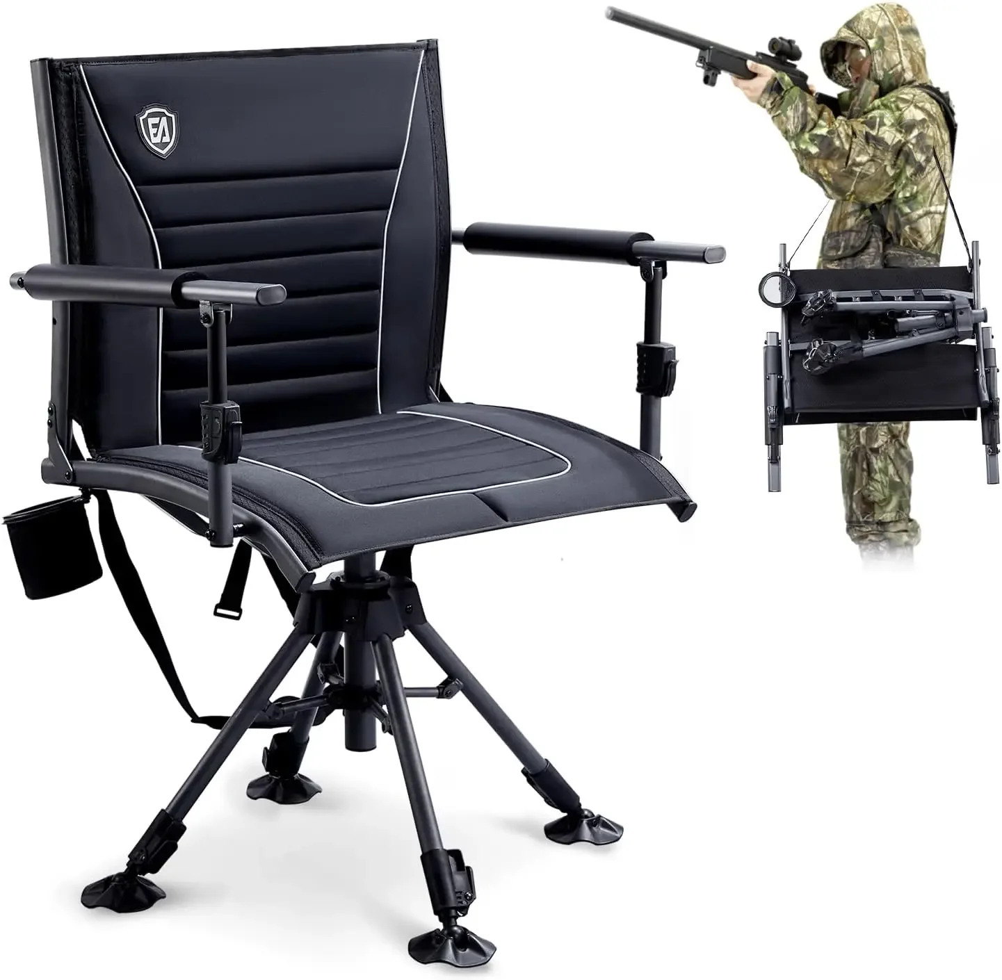 360° Silent Swivel Hunting Chair for Blinds, Adjustable Folding Hunting Seats for Outdoor Activities, Fishing, Sup