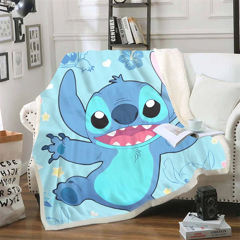 Blanket Children\'s Stitch Disney Thickened Flannel Winter Sherpa Blanket Animation Air Conditioning Nap Blanket Bedspread Sofa