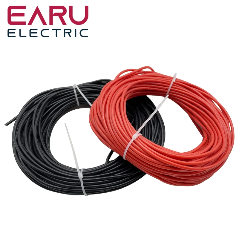 1-100M Heat-resistant Soft Electrical Silicone Wire Cable 8 10 12 14 16 18 20 22 24 26 28 30 AWG Red 5M Black Color for RC DIY