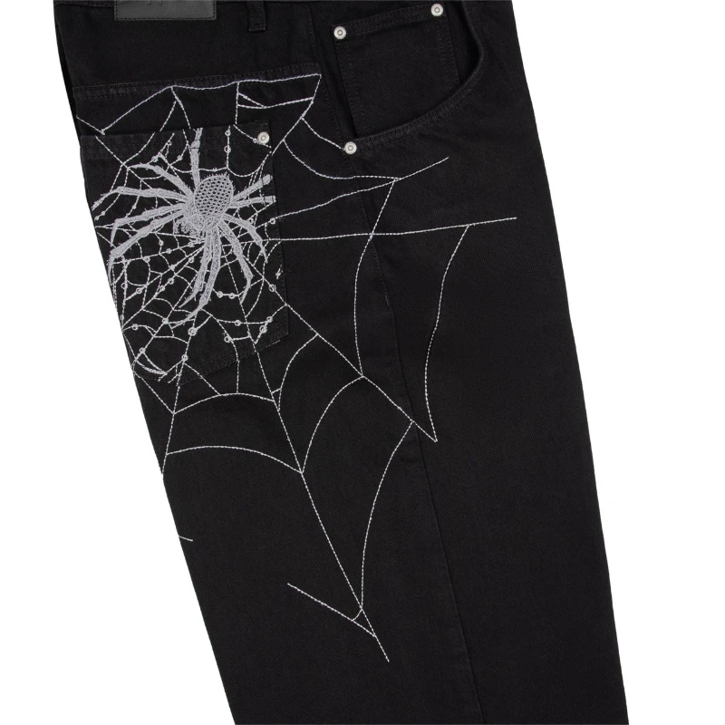 Mens Jeans Spider Web Embroidery Denim Pants Harajuku Unisex Loose Fit Straight Leg Wide Leg Streetwear Casual Fashion Trend New view 6