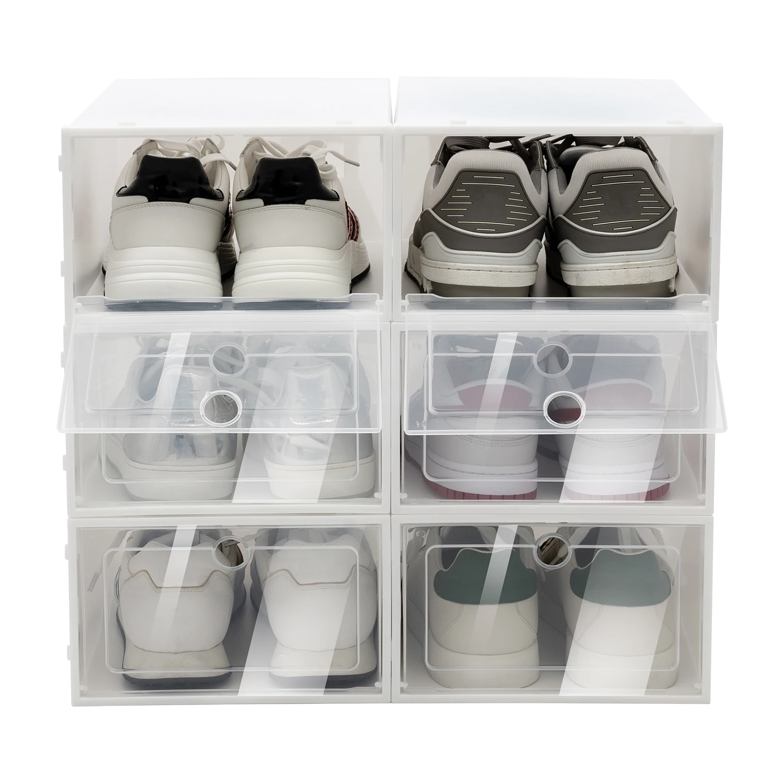 24 Pack Shoe Storage Box, Clear Plastic Stackable Shoe Organizer Space Saving Foldable Shoe Rack Sneaker Container Bin Holder