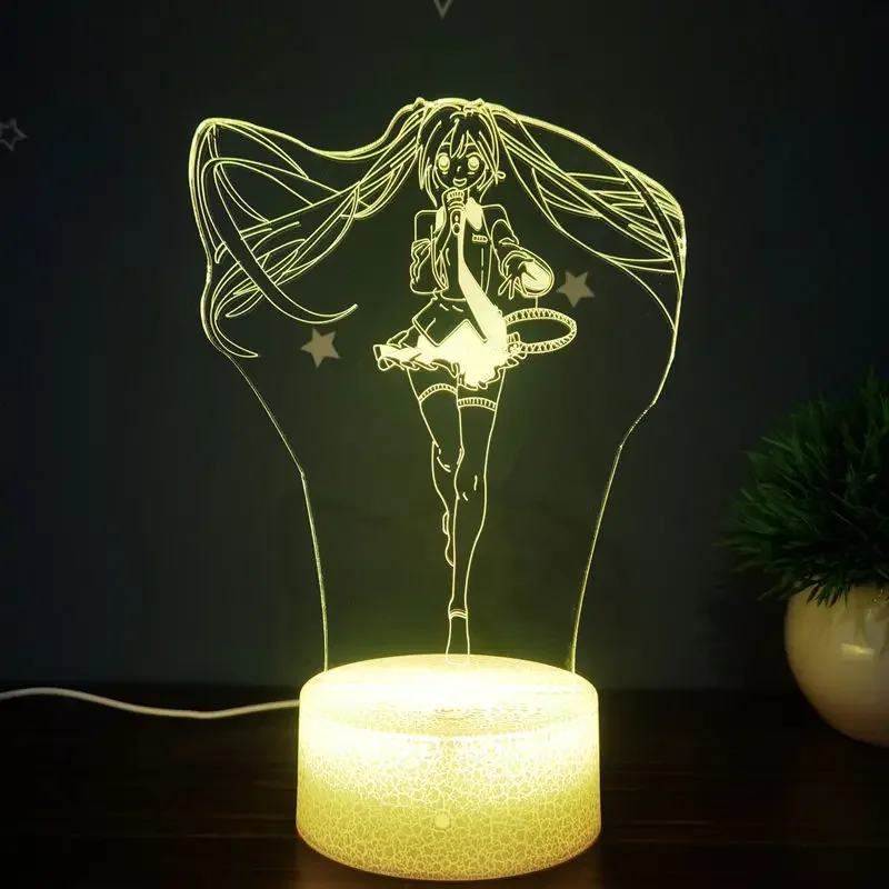 Hatsune Miku luces Led de noche, lámpara de mesa 3D acrílica, decoración Kawaii para el hogar, habitación, dormitorio, figura de Anime, regalos para fanáticos lindos
