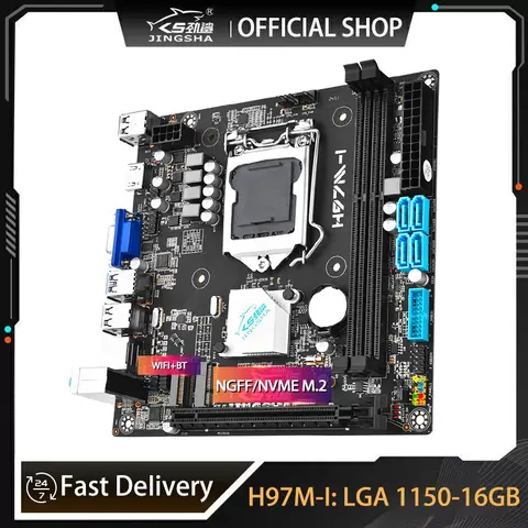 Placa base de PC para videojuegos H97M-I LGA 1150 compatible con DDR3 RAM USB SATA3.0 Placa Mae Kit de montaje de escritorio WIFI NVME NGFF M.2 16GB VGA
