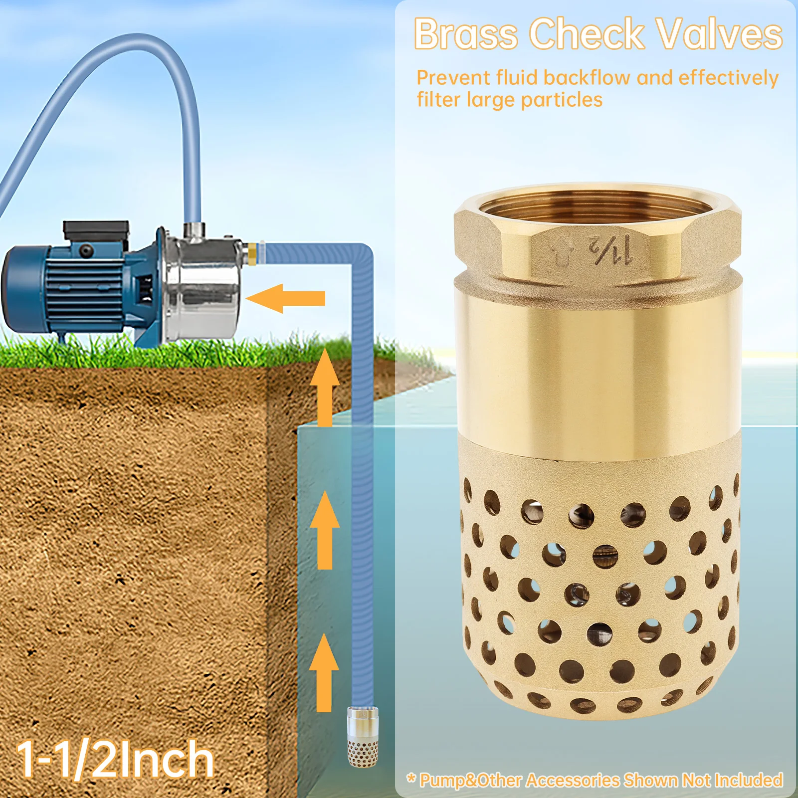 1-1/2 in Brass Check Valve for Pipe Systems / Well Pump One-way Female Check Valve with Holes Strainer Filter