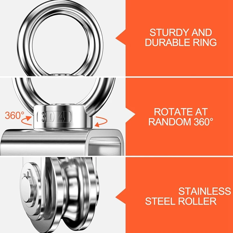 Cable Pulley Wheel Stainless Steel Swivel Pulley Block Silence Rotation Traction Wheel For System Lifting Gym 2Pcs