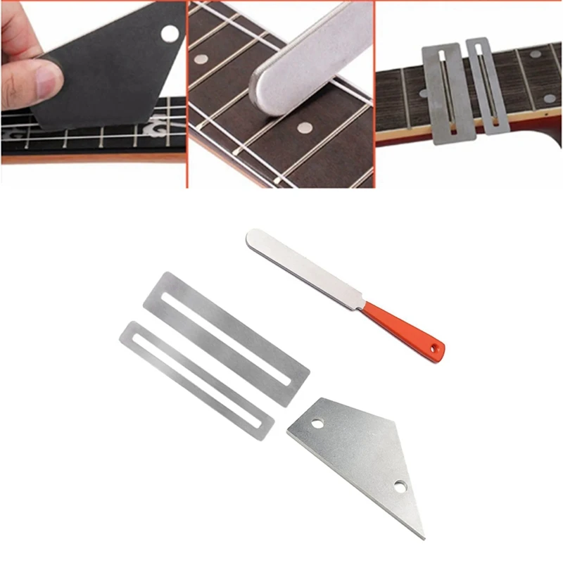 Guitar Tools Set Stainless Steel File Luthier Guitar Nut Slotting File, Guitar Fret Leveling File, String Grinding Pad Durable