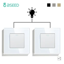 BSEED 1/2/3Gang Wall Switches 2Way Mechanical Light Switch On Off For Stairs Halls Glass Wall Rocker Switch EU Standard 2Pack