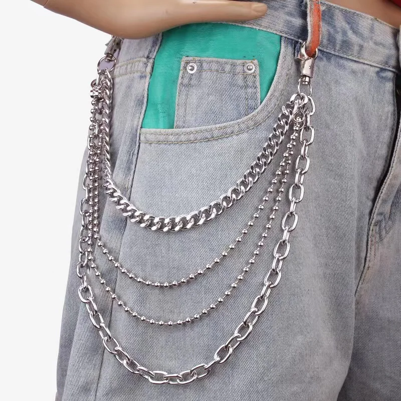 Metal Punk Rock Layered Chain Keychains for Men Women Waist Key Chain Wallet Jeans Hip-hop Pants Belt Chains Jewelry Accessories