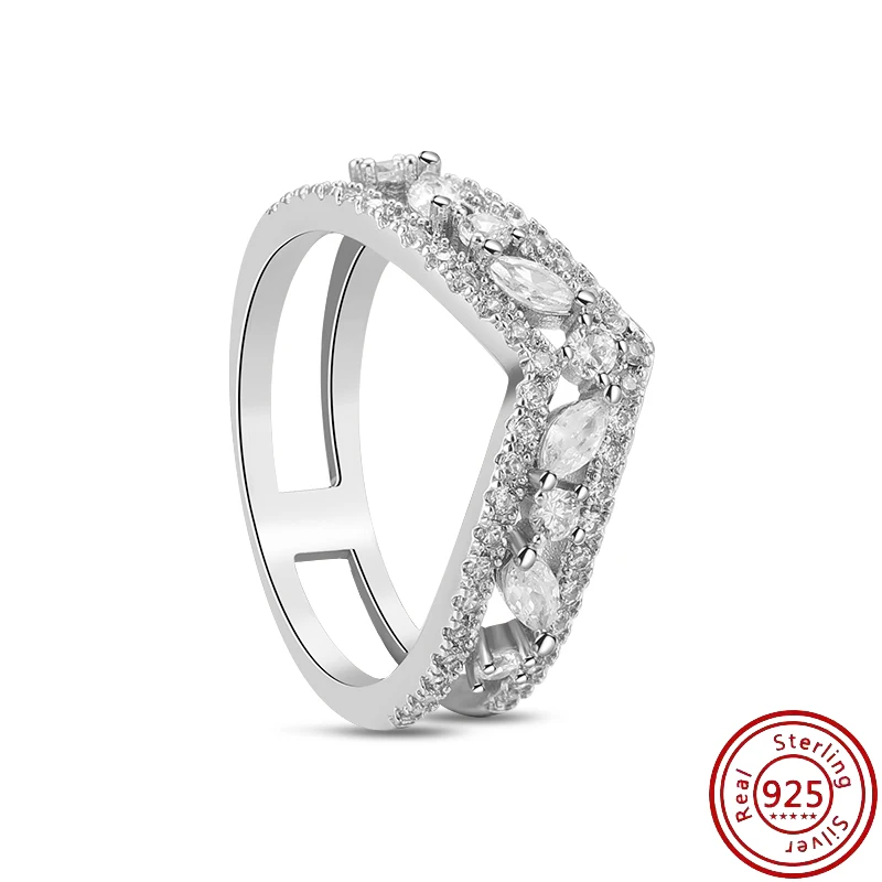 Women's 925 Sterling Silver Simple Stackable Zircon Ring