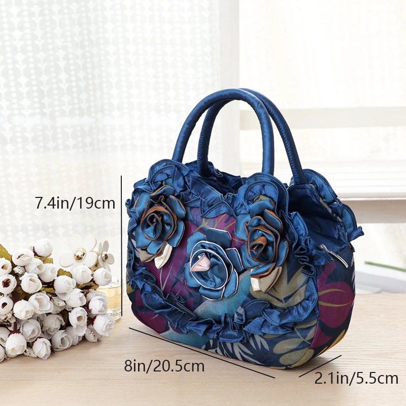 Ladies' evening bag - hand-pulled zipped bag with embroidered flower pattern, small wallet made of exquisite fabric, women's bag
