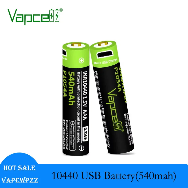 بطارية USB أصلية Vapcell P1054A 10440 540mah 1.5V AAA مع منفذ USB صغير بطاريات قابلة للشحن سطح مسطح